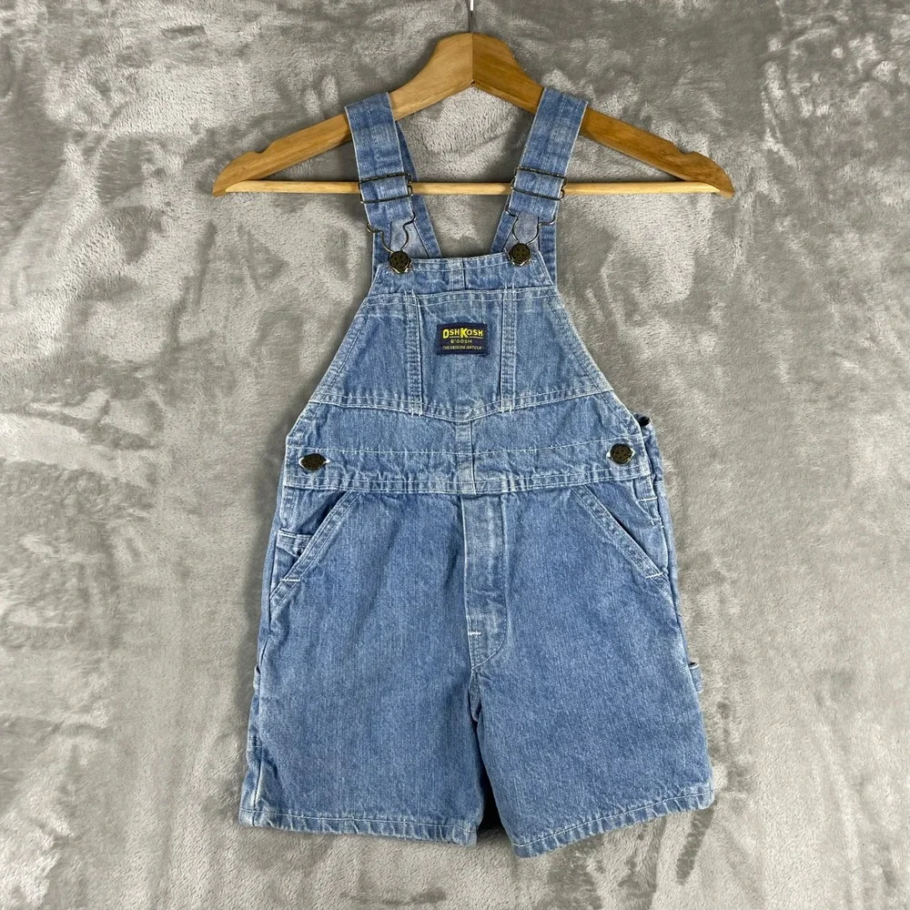 Vintage OshKosh B'gosh Overall Shorts Kids 4T Blue Denim Bib Made in USA